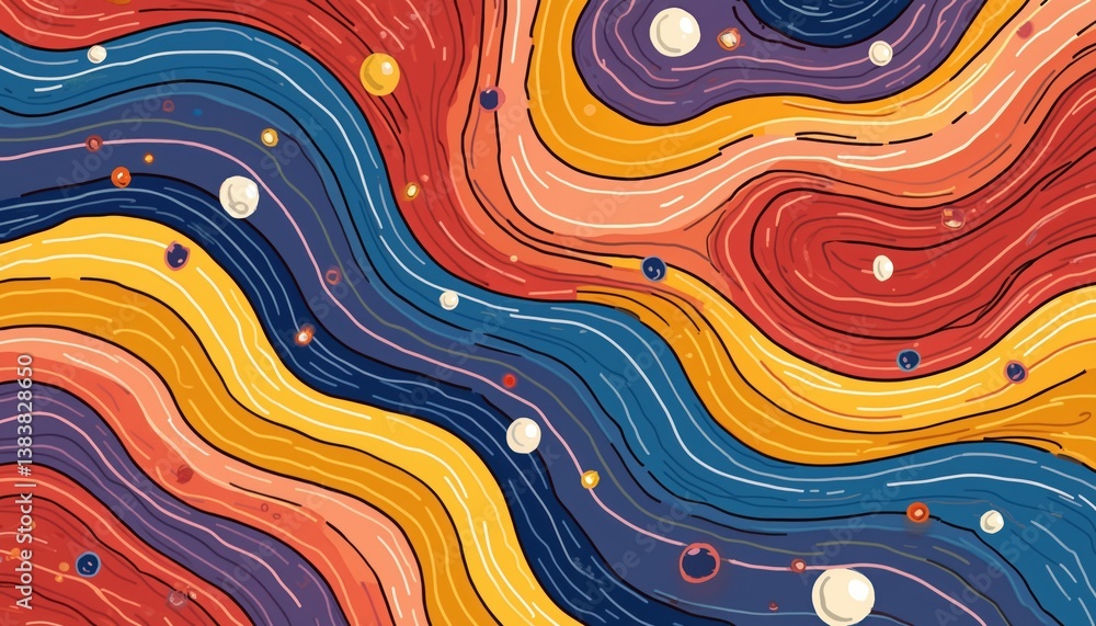 Aufkleber abstract hand-drawn illustration with wavy lines, colorful blobs. colorful doodle pattern, perfect f