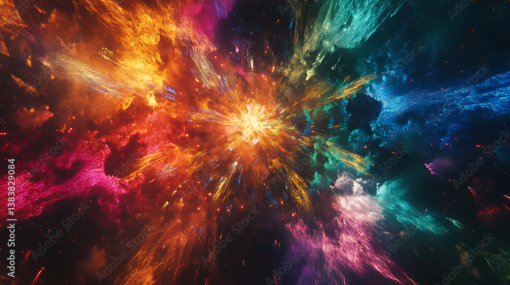Aufkleber aerial drone photograph capturing a breathtaking top view of vibrant, epic fireworks exploding in a 