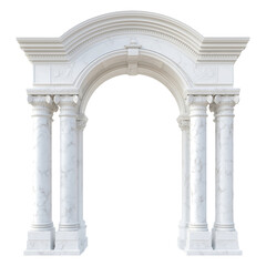 Fototapeta premium Elegant Marble Arch with Classic Columns and Detailed Stonework, Perfect for Architectural and Historical Design Projects, Isolated on White Background