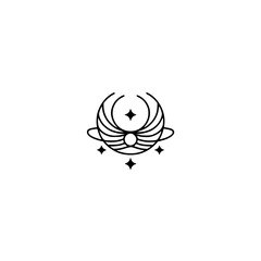 Minimalist Celestial Logo: Cosmic Wings, Stars, and Planet Design