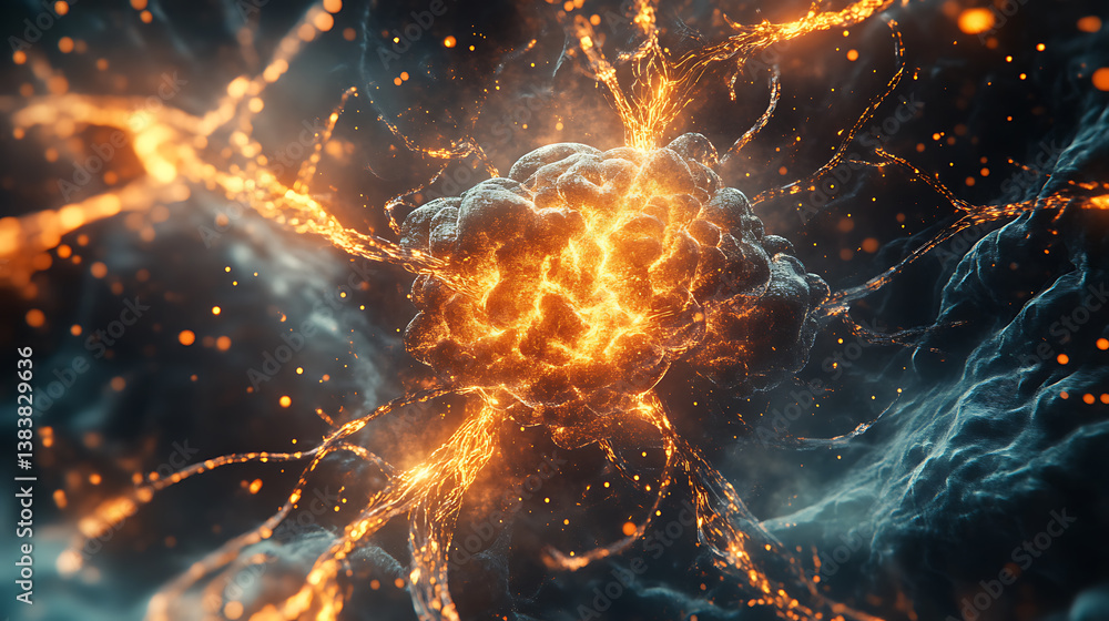 Poster Ai brain like structure with neurons and synapses firing and connecting in intricate patterns