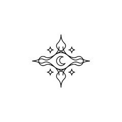 Minimalist Celestial Logo: Crescent Moon & Stars Emblem
