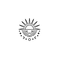 Sunrise Sunset Celestial Line Art, Minimalist Boho Design