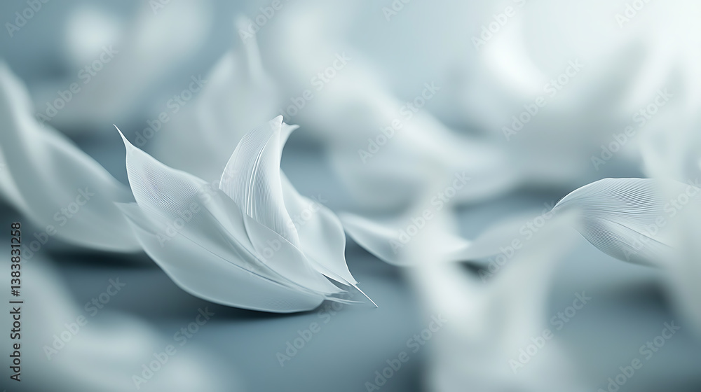 Poster an elegant, softfocus background in a soothing color, featuring delicate feathers arranged in a mini