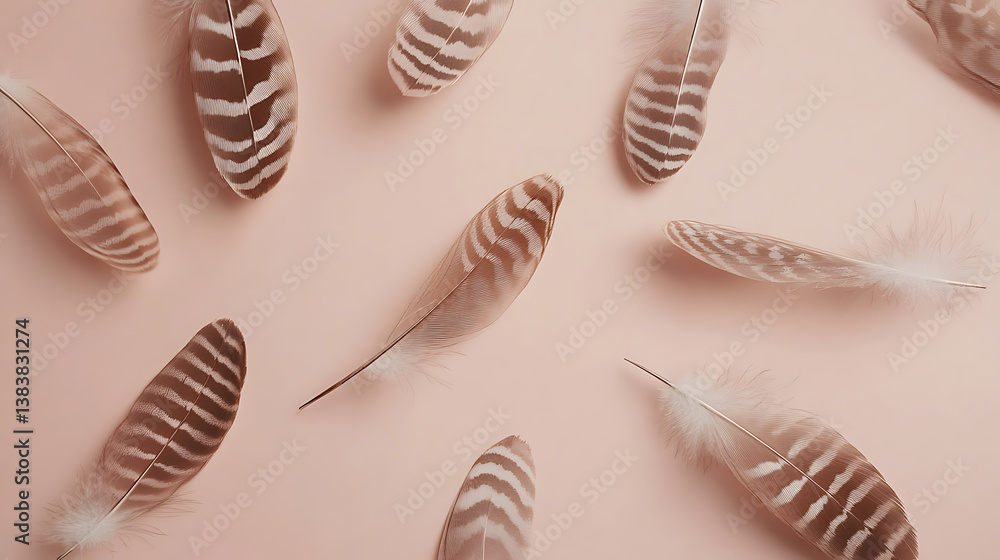 Poster an elegant, softfocus background in a soothing color, featuring delicate feathers arranged in a mini