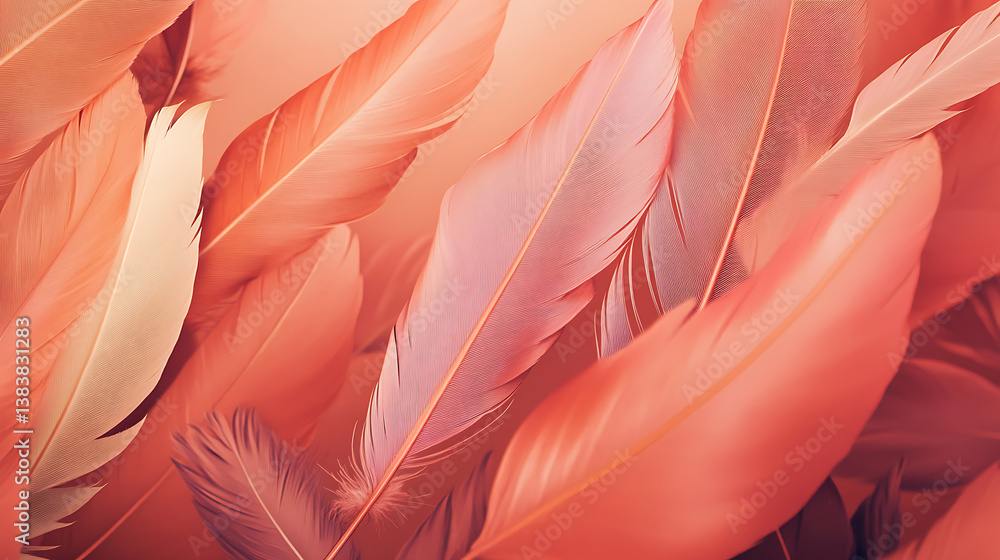 Poster An elegant, softfocus background in a soothing color, featuring delicate feathers arranged in a minimalist aesthetic style that exudes tranquility and sophistication