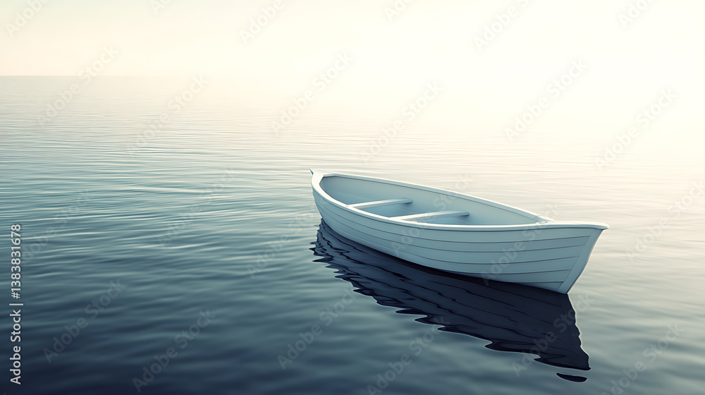Aufkleber an empty white rowing boat navigating calm water
