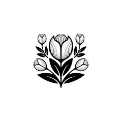 Elegant Floral Emblem: Black & White Tulip Design on White