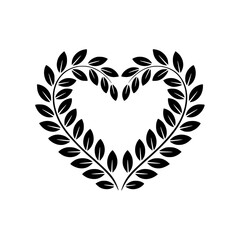 Heart-Shaped Laurel Wreath in Minimalist Black on White Background