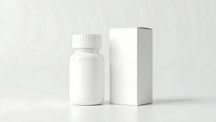 Realistic Pill Bottle and White Box Mockup &ndash; Clean Pharmaceutical Packaging Design for Branding and Product Presentation