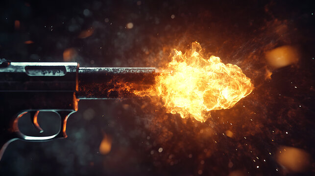 Animated 3d blast motion flashes after weapon shot with realistic muzzle flash and shotgun fire effects, modern illustration