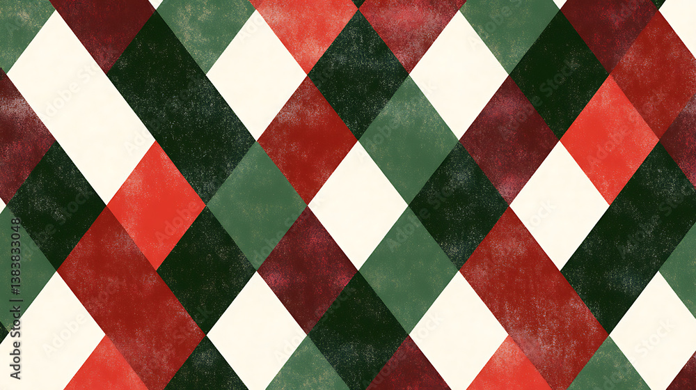Poster argyle pattern with a red, green and white color