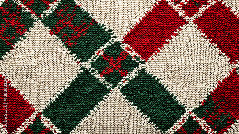 Poster argyle pattern with a red, green and white color