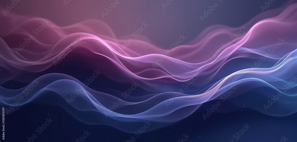 Poster abstract digital art features flowing waves in purple and blue hues. smooth, elegant design with gra