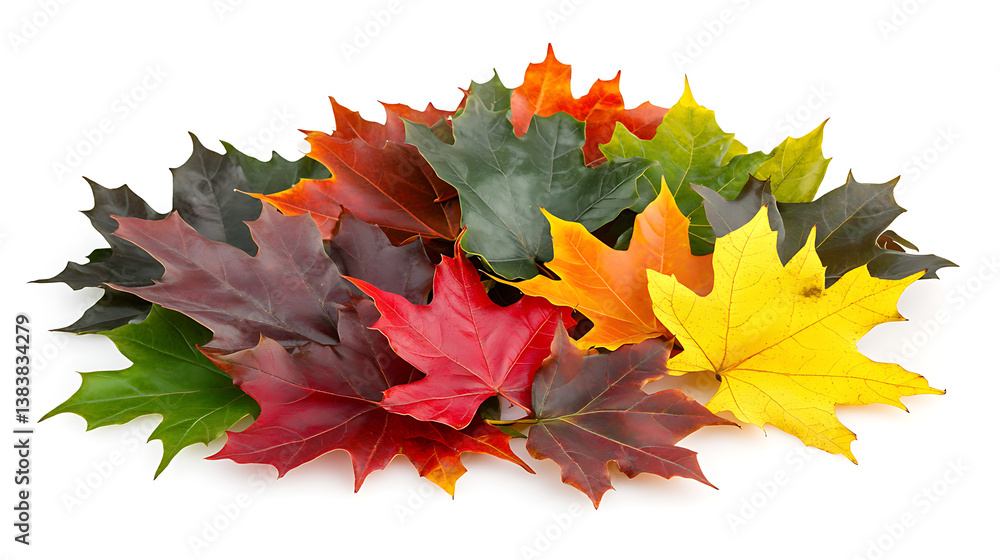 Poster autumn background with colored maple leaves framed, isolated on a white background