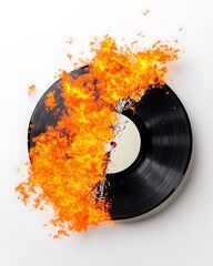 Burning Vinyl Record, Fiery Destruction, Meltdown Image
