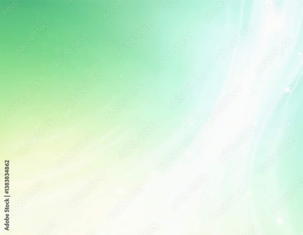 Aufkleber Abstract green gradient light effects with glowing beams and particles. Trendy background with flares and sunbursts. Transparent shining rays. Ideal for presentations tech, science projects.