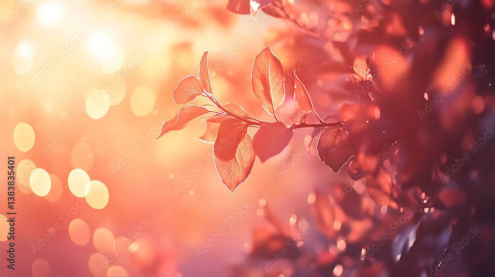 Poster beautiful blurred spring leaves background with sunny bokeh effect