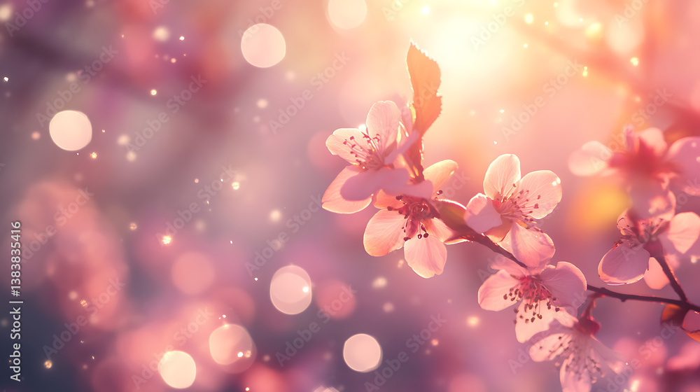 Aufkleber beautiful blurred spring leaves background with sunny bokeh effect