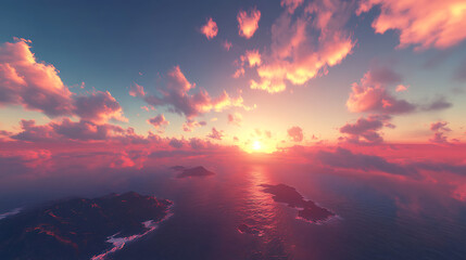 Beautiful sunset colors over the ocean with fluffy clouds