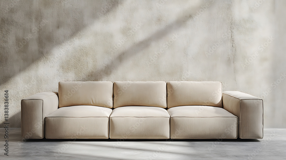 Aufkleber beige sofa against of empty wall with copy space, minimalist int