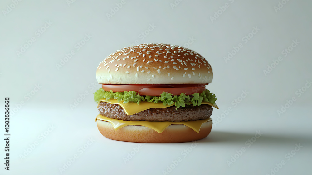 Poster big hamburger isolated on a white background, clipping path included