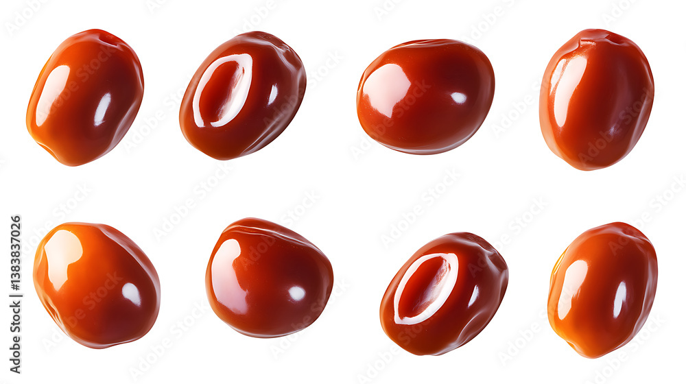 Poster Big set of fresh dates isolated on white background, package design elements with clipping path