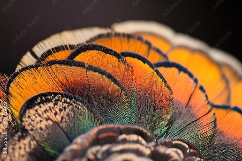 Poster this closeup photo showcases the vibrant and intricate feathers of a peacock macroshot of peacock fe
