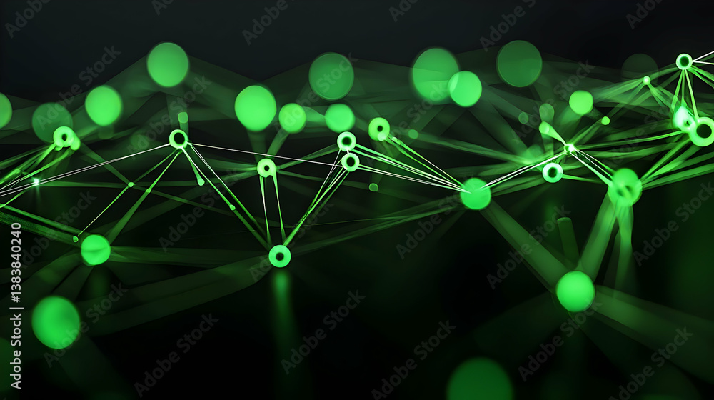 Aufkleber abstract network design with green glowing lines and dots on dark background