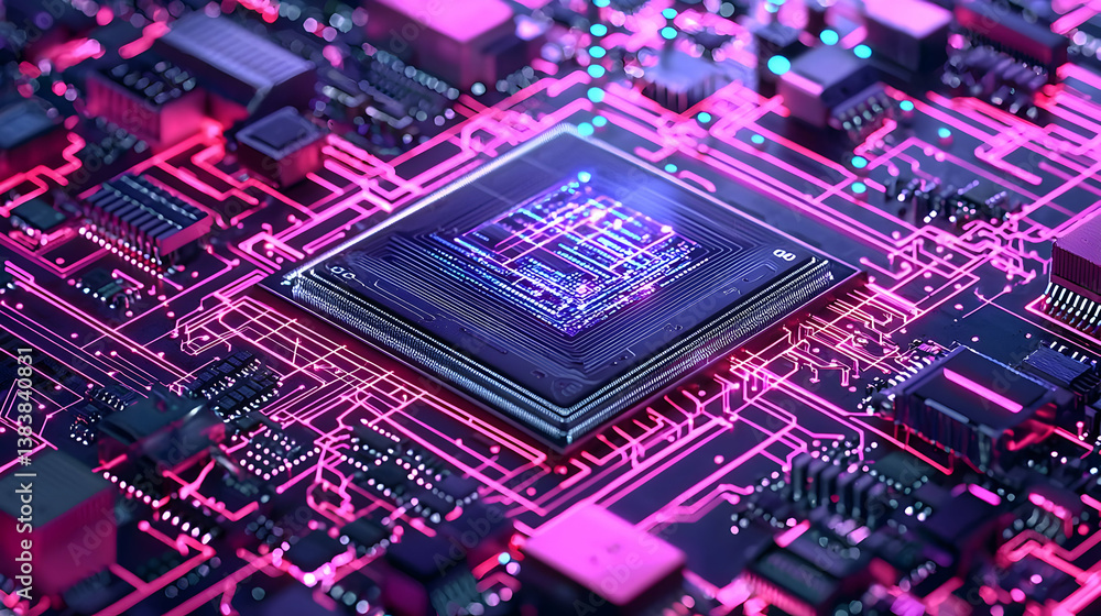 Poster high-tech computer chip on circuit board