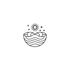 Minimalist Ocean and Sun Logo, Line Art Illustration on White