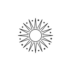Obraz premium Minimalist Sun with Stars, Celestial Line Art on White