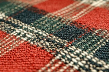 Fototapeta premium Close-up of a textured fabric featuring a minimalistic red and green plaid pattern