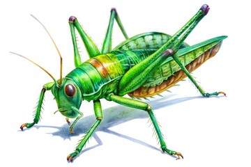 a grasshopper in mid leap frozen in action with white background