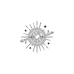 Celestial Sunburst: Minimalist Line Art Illustration