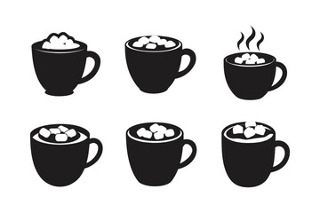 hot cocoa marshmallows vector art silhouette