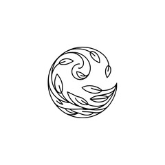 Elegant Floral Emblem: Minimalist Line Art with Leaves
