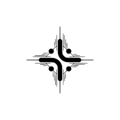 Minimalist Geometric Cross Emblem in Dark Gray on Light Gray Background