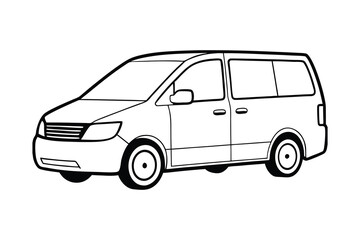 A clip art of Minivan outline illustration on white background