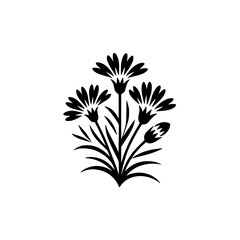 Minimalist Black Flower Design on White Background, Decorative Element