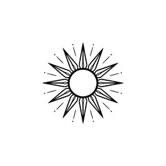 Obraz premium Geometric Sunburst Logo Design in Black and White, Minimalist Style