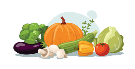 Fresh vegetables on on white background. Healthy eating and diet concept.