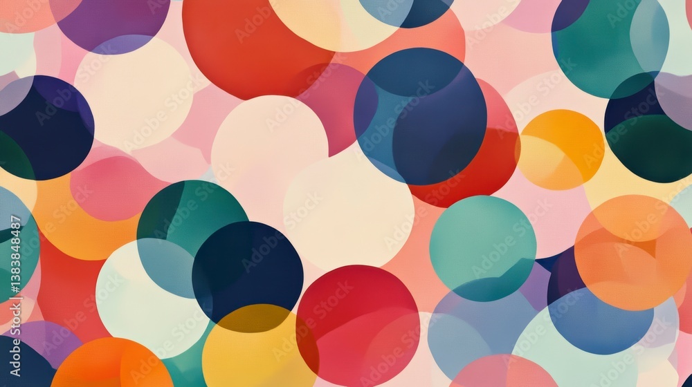 Poster abstract background with overlapping colorful circles in various sizes and transparency.