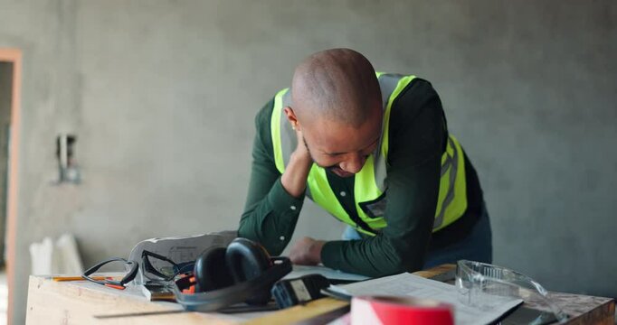 Man, hurt and stress with neck pain, inflammation or sore muscle for massage, relief or remedy. Male person, strain and headache as occupational health hazard, work injury and burnout for wellness