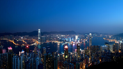 Fototapeta premium Night Cityscape Of Hong Kong