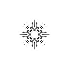 Minimalist Sun Icon in Black Outline on White, Geometric Design