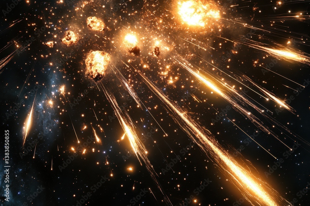 Poster explosions create dazzling patterns in the dark expanse of space