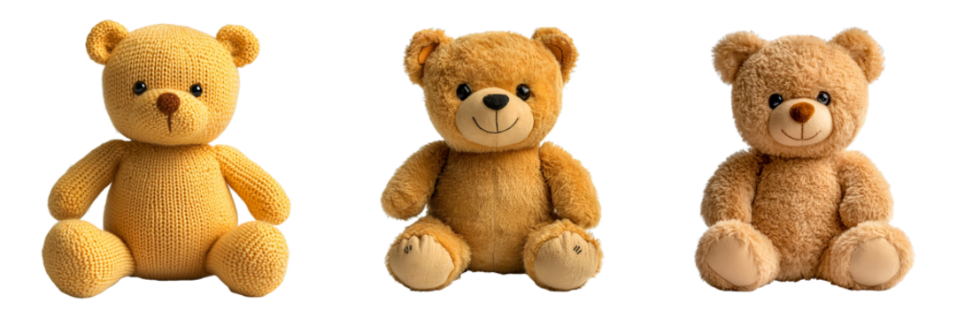 Collection or set of bear toys isolated on transparent background