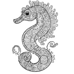 Obraz premium Seahorse coloring book vector art, Seahorse vector illustration