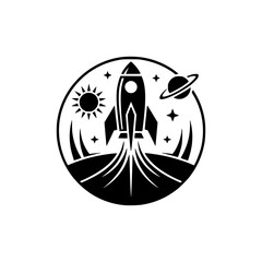 Minimalist Rocket Launch Logo: Black & White Space Exploration Badge